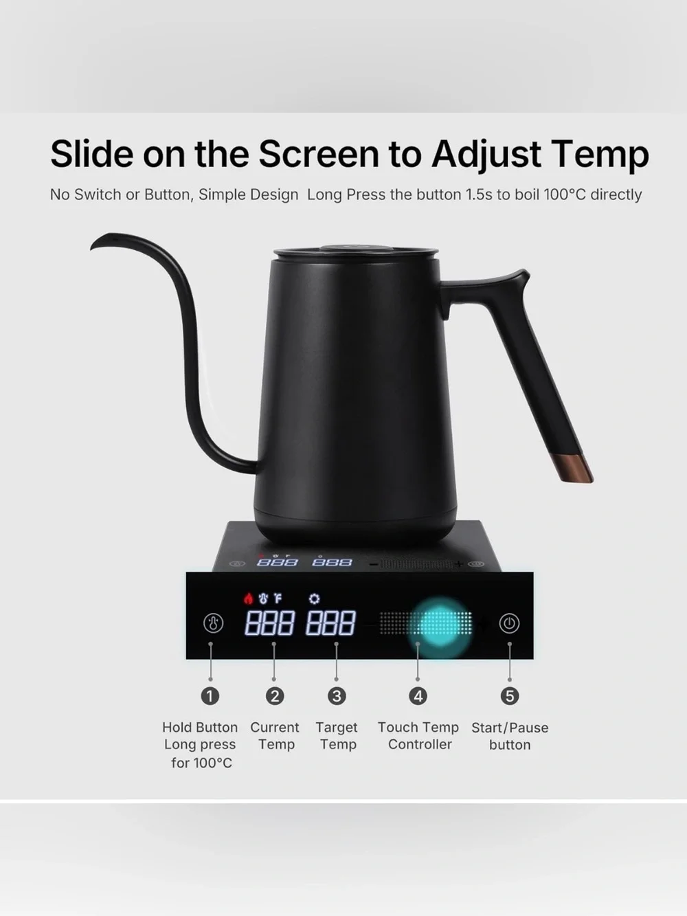 Timemore Fish Smart Electric Kettle 600ml Gooseneck Pour Over NEW Open Box